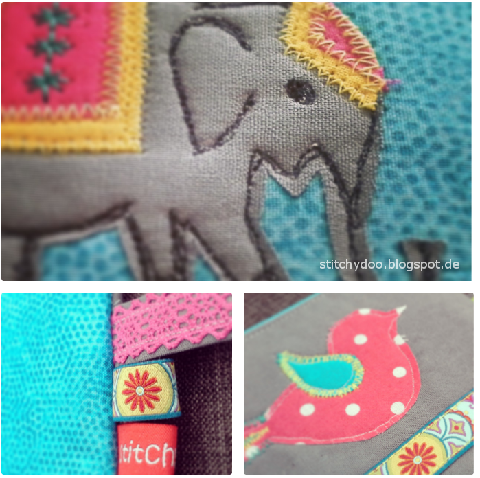 Applikationen, Elefant und Vogel für Kramtasche | elephant and bird applique, zipper pouche