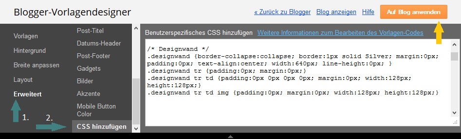 Blogger - Vorlagendesigner - CSS hinzufügen