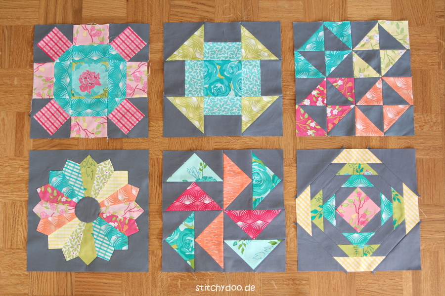 stitchydoo: 6 Köpfe - 12 Blöcke Sampler Quilt | Halbzeit im Juni