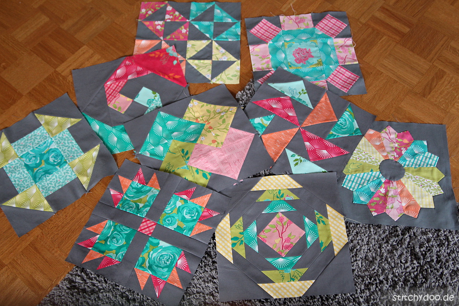 stitchydoo: 6 Köpfe - 12 Blöcke Quilt Along - Alle neun Patchworkblöcke im Oktober