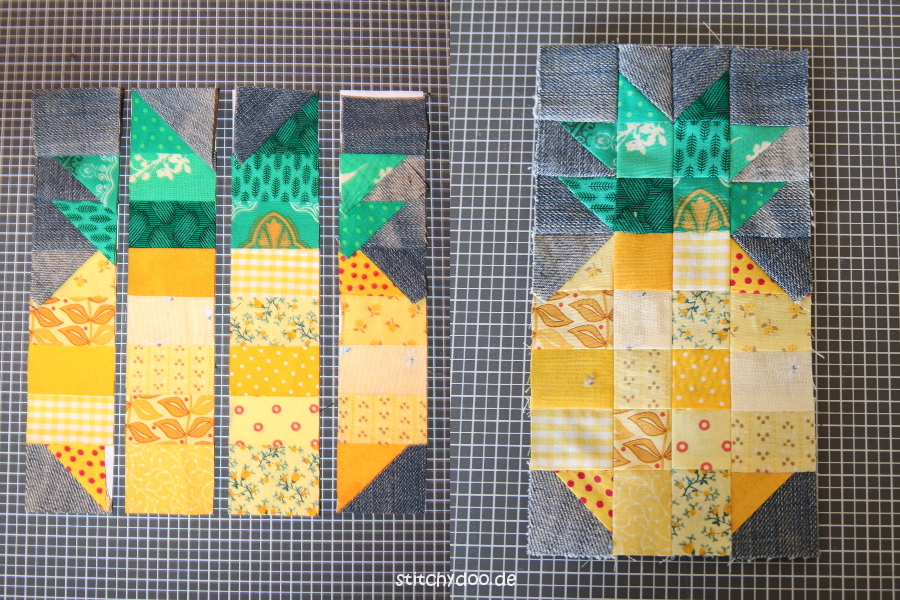 stitchydoo: Ananas Mini Quilt | Jeans-Recycling trifft Patchwork {Foundation Paper Piecing Freebie}