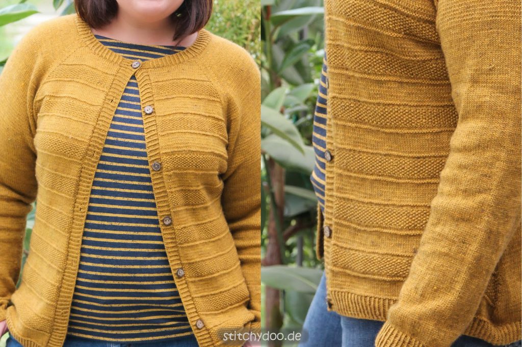 stitchydoo: RVO-Cardigan aus Krönchenwolle in Senfgelb stricken